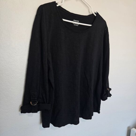 Chicos | Ultimate Tee Modal Cotton Three-Quarter Sleeve Black Top, Womens XL 3 - Picture 3 of 7